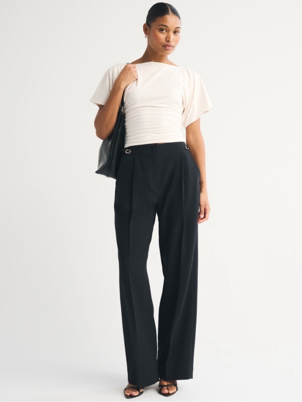 Abercrombie & Fitch Black Wide-Leg High-Rise Trousers with Belt